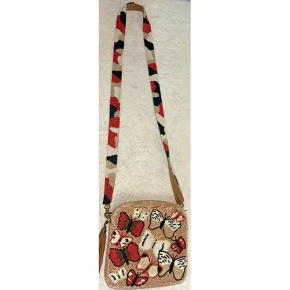 Moyna Colorful Beaded Butterfly Pattern Crossbody(very long strap) Purse Bag - Picture 12 of 14